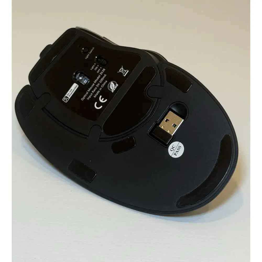 Wireless Ergonomic Vertical Mouse 3600 DPI RGB 6 Buttons USB Rechargeable Black